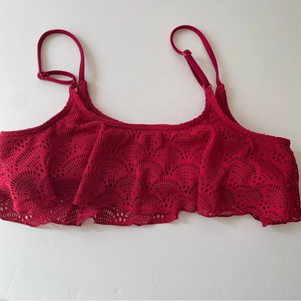 Roxy Swim Top size small Crochet‎ Bralette adjustable straps fuchsia